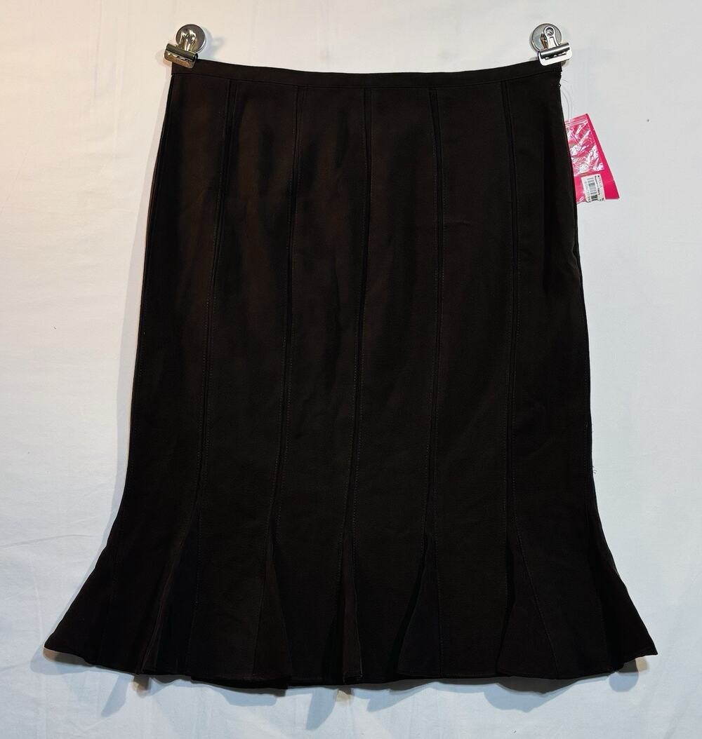 Sunny Leigh Petite 10P Brown A-Line Flare Midi Skirt Stretch Career Office NWT